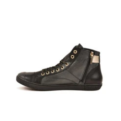 Basket Montante Femme en Cuir Noir Doré - Confort Urbain & Style Intemporel -Pataugas Soldes Boutique 628259 946 BASKET HAUTE FEMME LATSA MIX F4H NOIR DORE 3