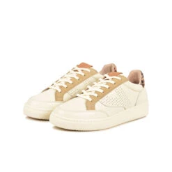 Baskets Femme BASALTE en Cuir Blanc - Confort Optimal & Style Léopard - Ville/Détente -Pataugas Soldes Boutique BASKET FEMME BASALT MIXL F4I CREME 628475 155 5
