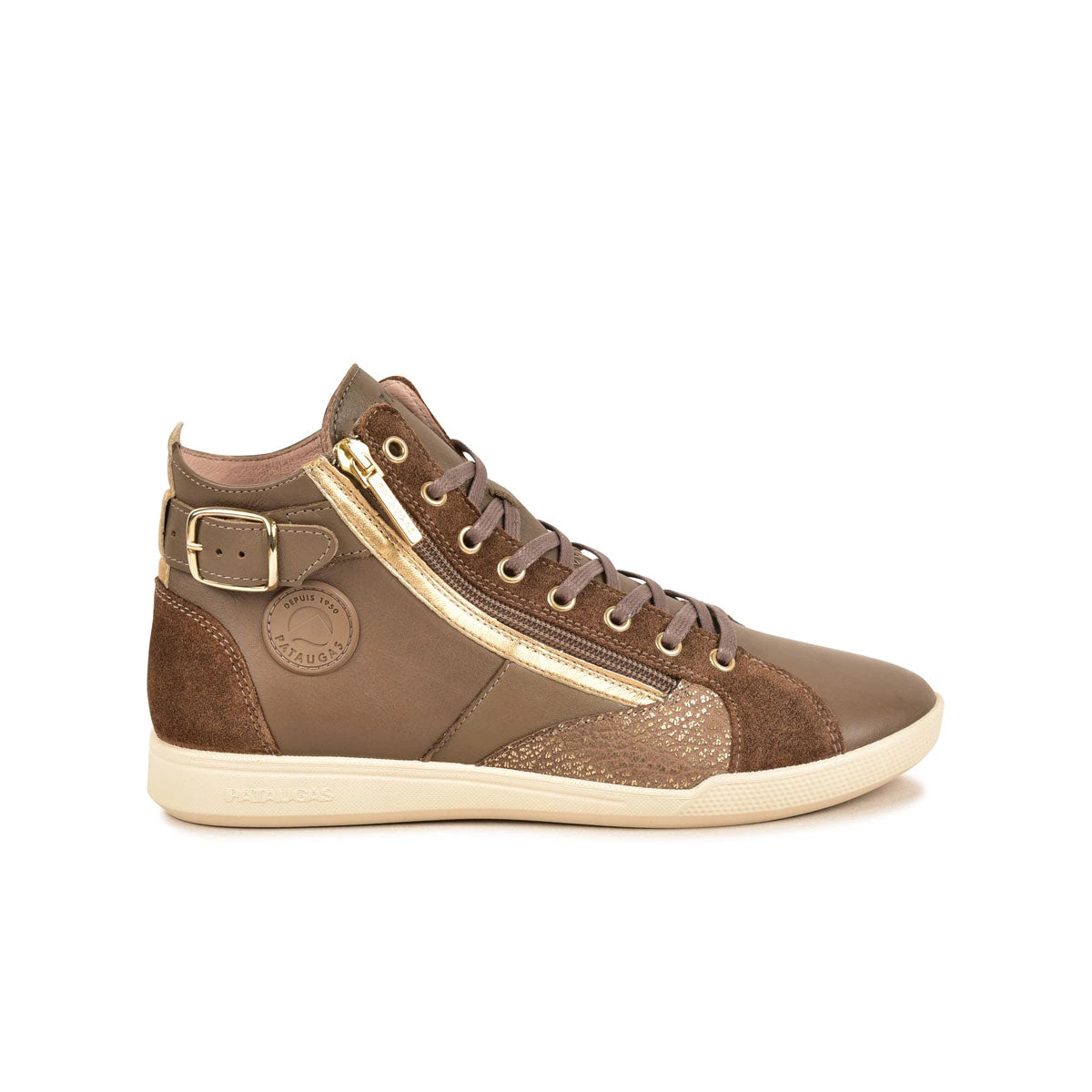 Baskets Femme en Cuir Confortables - Semelle Flex - Taupe 3 Baskets Femme en Cuir Confortables - Semelle Flex - Taupe