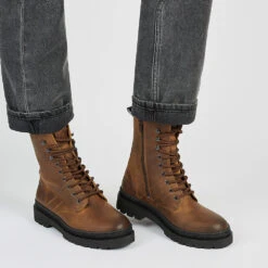 Bottes Femme Hiver - Confort Chaussures Montantes en Cuir Waxé Ocre -Pataugas Soldes Boutique BOOTS FEMME WANDA WL OCRE 628508251